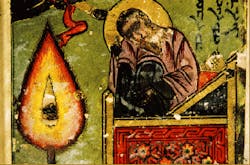Raman microscopy has yielded new information about the pigments used in a 13th-century illuminated manuscript and the deterioration process caused, in large part, by the sulfur-laden atmosphere of 19th-century London. The manuscript, written in the now-dead language of Syriac, was recovered near Mosul, Iraq, and given to the British Museum in 1825. Raman microscopy has yielded new information about the pigments used in a 13th-century illuminated manuscript and the deterioration process caused, in large part, by the sulfur-laden atmosphere of 19th-century London. The manuscript, written in the now-dead language of Syriac, was recovered near Mosul, Iraq, and given to the British Museum in 1825.