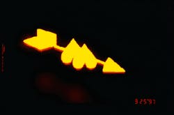 FIGURE 2. Computer-generated Valentine heart logo was printed on glass substrate using inkjet printer. Photo was taken with device operated at 5 V and an exposure time of about 1/60 s. FIGURE 2. Computer-generated Valentine heart logo was printed on glass substrate using inkjet printer. Photo was taken with device operated at 5 V and an exposure time of about 1/60 s.