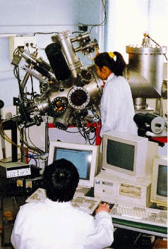 FIGURE 2. Molecular-beam epitaxy (MBE) system installed at the Institute of Physics, Chinese Academy of Sciences (Beijing) is used for fabrication of semiconductor material.