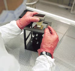 FIGURE 2. Fibers are fixed to the CCD in a bonding process that ensures a direct and precise fit. FIGURE 2. Fibers are fixed to the CCD in a bonding process that ensures a direct and precise fit.