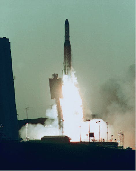 The Atlas E launch vehicles carry Defense Meteorological Satellite Program satellites into orbit. The 30th Space Wing at Vandenberg Air Force Base, CA, is responsible for the launch of Atlas E boosters.
