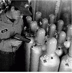 FIGURE 1. Although handling gas cylinders is commonplace in industry, delivery of gases to lasers requires attention to avoid particulate and moisture contamination, which can degrade performance and optics. FIGURE 1. Although handling gas cylinders is commonplace in industry, delivery of gases to lasers requires attention to avoid particulate and moisture contamination, which can degrade performance and optics.