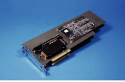 Optical processors are usually as well known for their bulk as their speed: many are table-top or breadboard systems. The Flash 256, however, is small enough to fit in the PCI (peripheral component interconnect) slot of a personal computer while processing up to 65 Mbyte of image data per second. Optical module (at left) contains scene SLM (far left), filter SLM (opposite), CCD sensor (toward the back) and laser diode (upper left corner).
