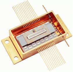 Full-frame CCD sensor with a 512 × 64-pixel array is integrated with two-stage thermoelectric cooler for spectroscopy and related scientific applications (above); split-frame CCD sensor has a 512 × 512 array for high-speed photographic imaging (below). Full-frame CCD sensor with a 512 × 64-pixel array is integrated with two-stage thermoelectric cooler for spectroscopy and related scientific applications (above); split-frame CCD sensor has a 512 × 512 array for high-speed photographic imaging (below).