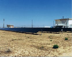 Solar cells such as this 25-kW cadmium telluride thin-film array are used in the desert and other remote sites where the expense of delivering electricity far exceeds the expense of producing it via energy conversion. Solar cells such as this 25-kW cadmium telluride thin-film array are used in the desert and other remote sites where the expense of delivering electricity far exceeds the expense of producing it via energy conversion.