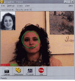 FaceIt PC access software uses face-recognition technology to control access to computers and information. A camera atop the monitor captures the image of the user, then the software automatically locates the head, identifies the person (from a database of trusted users), and grants or denies access in less than 1 s. FaceIt PC access software uses face-recognition technology to control access to computers and information. A camera atop the monitor captures the image of the user, then the software automatically locates the head, identifies the person (from a database of trusted users), and grants or denies access in less than 1 s.