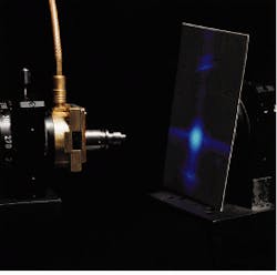Short-wavelength lasers are desirable for high-density data storage. Frequency doubling diode-laser output in waveguides produces low-power violet pulsed emission at 426 nm in compact package. Short-wavelength lasers are desirable for high-density data storage. Frequency doubling diode-laser output in waveguides produces low-power violet pulsed emission at 426 nm in compact package.