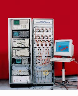 FIGURE 2. All-optical 4 x 4 matrix cross-connection system being developed at CNET in France is based on wavelength conversion. A semiconductor optical amplifier (SOA) provides conversion; a counter-propagating low-power probe beam at the new wavelength uses the gain to take the signal characteristics from the original wavelength. FIGURE 2. All-optical 4 x 4 matrix cross-connection system being developed at CNET in France is based on wavelength conversion. A semiconductor optical amplifier (SOA) provides conversion; a counter-propagating low-power probe beam at the new wavelength uses the gain to take the signal characteristics from the original wavelength.