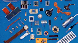 FIGURE 1. Photodiodes are fabricated as 4-in. silicon wafers (top left), then cut into small pieces in a variety of package designs to meet specific requirements for mounting, environmental sealing, and the shape and dimensions of the exposed area. Among the designs shown here are a 40-element array mounted on a ceramic substrate with a flexible circuit connector (top center), a detector/filter combination (right, third from top with flexible orange circuit), a fully immersible UV detector (bottom left with black pigtail), and a 56-channel x-ray detector (left, second from top).