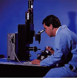FIGURE 1. Brushless linear servo-motor stages for smooth operation in this lens-fabrication system have a 15-nm position resolution. A vibration-isolated granite base for rigidity and stability allows interocular lenses to be produced with a 5-plus resolution. FIGURE 1. Brushless linear servo-motor stages for smooth operation in this lens-fabrication system have a 15-nm position resolution. A vibration-isolated granite base for rigidity and stability allows interocular lenses to be produced with a 5-plus resolution.