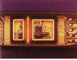 With the aid of integrated optics and CMOS modulation/demodulation electronics, bidirectional transceiver integrates diode-laser-based transmitter (left), with a receiver (right), and a connector. With the aid of integrated optics and CMOS modulation/demodulation electronics, bidirectional transceiver integrates diode-laser-based transmitter (left), with a receiver (right), and a connector.