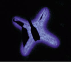 Blue-light-emitting LED is the result of gallium nitride semiconductor-growth research using device characteristics to monitor fabrication processes. Blue-light-emitting LED is the result of gallium nitride semiconductor-growth research using device characteristics to monitor fabrication processes.