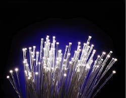 Optical fibers transmit light by internal reflection along the core; each core diameter is slightly smaller than a human hair. Optical fibers transmit light by internal reflection along the core; each core diameter is slightly smaller than a human hair.