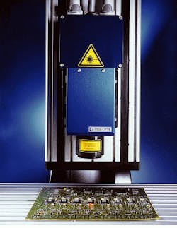 FIGURE 3. Surface-mounted device soldering system is based on a high-power diode laser producing a CW output of 50 W at 808 nm. Power densities up to 105 W/cm2 can be achieved at the workpiece. FIGURE 3. Surface-mounted device soldering system is based on a high-power diode laser producing a CW output of 50 W at 808 nm. Power densities up to 105 W/cm2 can be achieved at the workpiece.