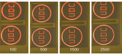 FIGURE 2. A flexible icon display was flexed to a 1 in. diameter 100, 500, 1500, and 2500 times without failure. FIGURE 2. A flexible icon display was flexed to a 1 in. diameter 100, 500, 1500, and 2500 times without failure.
