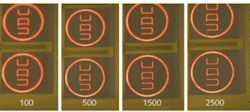 FIGURE 2. A flexible icon display was flexed to a 1 in. diameter 100, 500, 1500, and 2500 times without failure. FIGURE 2. A flexible icon display was flexed to a 1 in. diameter 100, 500, 1500, and 2500 times without failure.