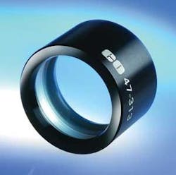 FIGURE 2. A triplet is designed to minimize the spot size of a near-UV light source. FIGURE 2. A triplet is designed to minimize the spot size of a near-UV light source.