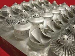 FIGURE 2. A high-power laser is used to melt polymer or metal powder, layer by layer, to produce custom aerospace turbine components (top) and even dental implants (bottom) directly from CAD models. FIGURE 2. A high-power laser is used to melt polymer or metal powder, layer by layer, to produce custom aerospace turbine components (top) and even dental implants (bottom) directly from CAD models.