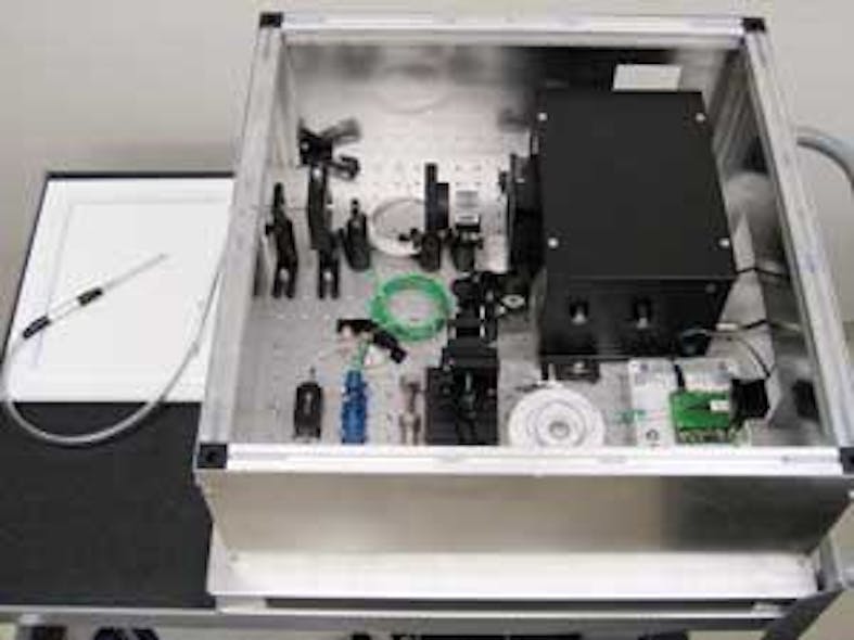 FIGURE 2. A dual-clad (glass clad/hard clad/ETFE) fiber is usually the fiber of choice in medical applications, such as this fiber probe used for in vivo biopsies, in which biocompatibility and containment of the laser power in the fiber are important issues.