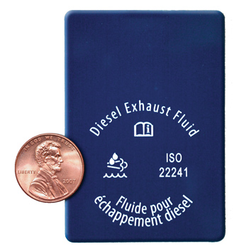 FIGURE 1. White contrast on dark-blue automotive exterior/under-hood components. It has been traditionally difficult to achieve white contrast using long-pulse-width lasers.