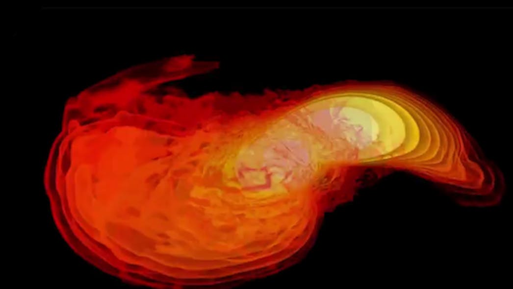 LIGO has directly measured the gravitational waves emitted by two black holes merging. Here is shown a simulation of two neutron stars colliding (a still from the video below)&mdash;a source of gravitational waves potentially measurable by LIGO.