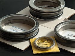 FIGURE 3. Slide rings clad with an iron manganese chromium (FeMnCr)-based austenitic hard alloy using the R:LM2 system. FIGURE 3. Slide rings clad with an iron manganese chromium (FeMnCr)-based austenitic hard alloy using the R:LM2 system.