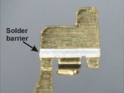 FIGURE 6. Two examples of solder barriers created using fiber laser technology. FIGURE 6. Two examples of solder barriers created using fiber laser technology.