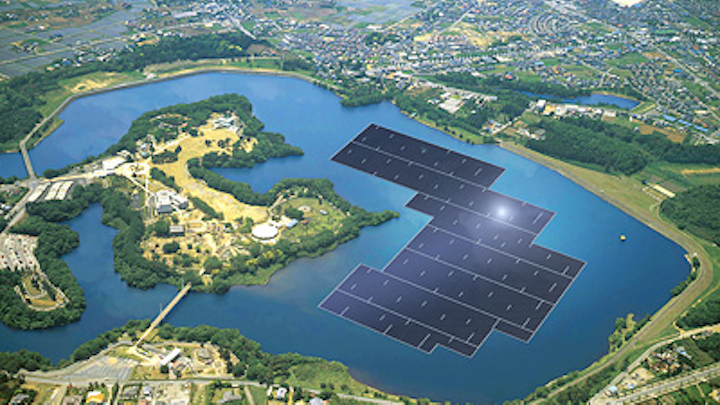 A rendering of the 13.7 MW plant on the Yamakura Dam reservoir in Japan is shown. (Image credit: Kyocera)