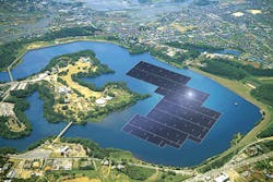 A rendering of the 13.7 MW plant on the Yamakura Dam reservoir in Japan is shown. (Image credit: Kyocera) A rendering of the 13.7 MW plant on the Yamakura Dam reservoir in Japan is shown. (Image credit: Kyocera)