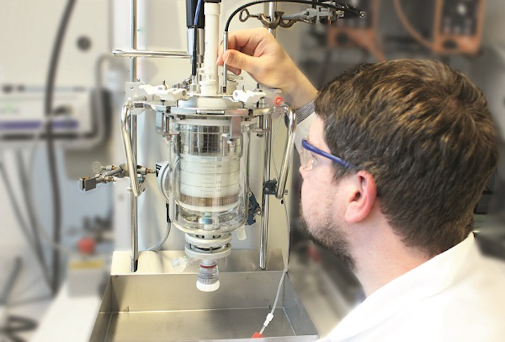 A new sensor will make it possible to analyze the manufacturing process of wall paints and varnishes directly and in real time in the reaction container. (Image credit: Fraunhofer IAP)