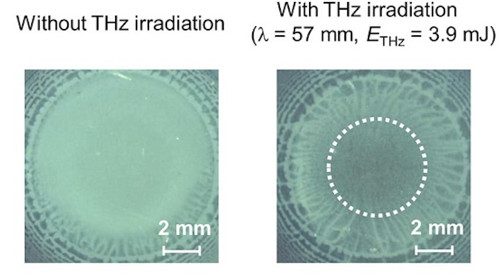 Terahertz laser beams increase the pattern of crystallization in certain polymer materials. (Image credit: RIKEN)