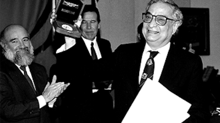 Ali Javan (far right, in 1993), one of the founders of the helium-neon or HeNe laser, passed away on Monday, September 12, 2016. (Image credit: http://alijavan.mit.edu/WPP61Bio.htm)