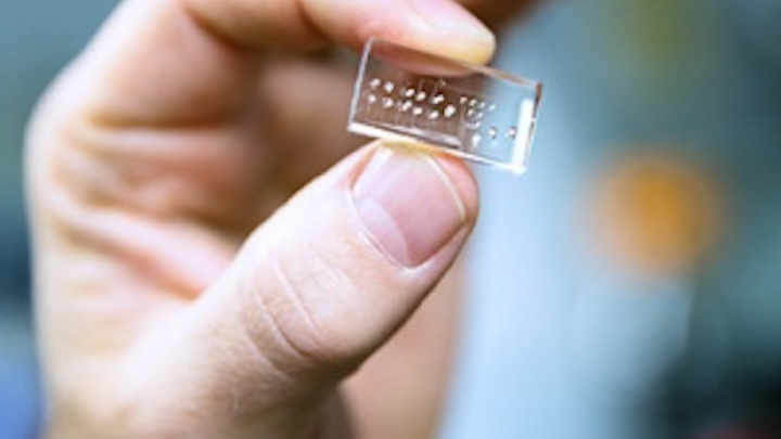 A flexible optofluidic chip controls light and fluids for biological detection applications. (Image credit: UC Santa Cruz)