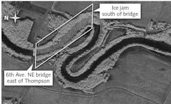 FIGURE 2. The Synthetic Aperture Radar (SAR) feature of GA-ASI&apos;s Lynx Multi-mode Radar was used to by emergency responders to pinpoint precise locations of ice jams and ice flows in rivers in North Dakota&apos;s Red River Valley in 2009.