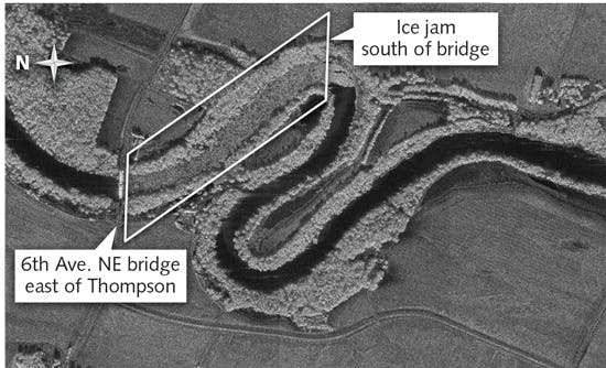 FIGURE 2. The Synthetic Aperture Radar (SAR) feature of GA-ASI&apos;s Lynx Multi-mode Radar was used to by emergency responders to pinpoint precise locations of ice jams and ice flows in rivers in North Dakota&apos;s Red River Valley in 2009.