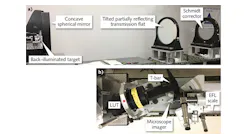 FIGURE 1. The UAH-CAO collimator (a) and T-bar nodal slide (b) are pictured.