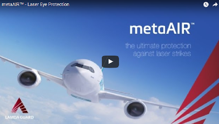A still from the video (embedded below) on how metaAIR protects the occupants of aircraft from laser strikes. (Image credit: Metamaterial Technologies)