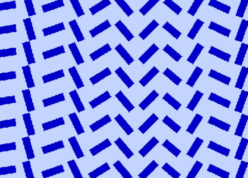 A drawing of a section of an off-axis metalens developed at Harvard SEAS shows a spatially varying pattern of rectangles, which in the fabricated device are titanium dioxide (TiO2) nanofins on a glass substrate. The section shown is about 3 &micro;m across.