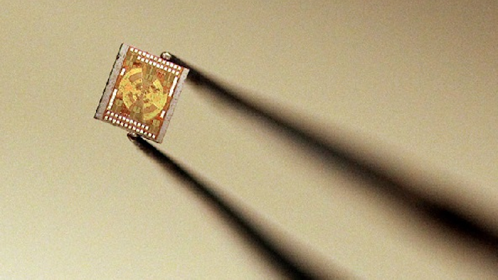 Princeton University researchers have drastically shrunk the equipment for producing terahertz radiation from a tabletop setup to a pair of microchips. This simpler, cheaper generation of terahertz has potential for advances in medical imaging, communications, and drug development. (Image credit: Frank Wojciechowski for the Office of Engineering of Princeton University)