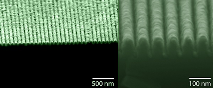 SEM images show a ‘lossless’ metamaterial that behaves simultaneously as a metal and a semiconductor. (Image credit: Ultrafast and Nanoscale Optics Group at UC San Diego)