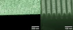 SEM images show a ‘lossless’ metamaterial that behaves simultaneously as a metal and a semiconductor. SEM images show a ‘lossless’ metamaterial that behaves simultaneously as a metal and a semiconductor.
