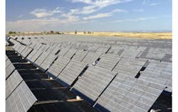 An array of silicon photovoltaic panels collects power from the sun. Solar-Tectic is developing a method to deposit crystalline coatings on inexpensive glass, which could be used as a base for thin-film crystalline solar cells. An array of silicon photovoltaic panels collects power from the sun. Solar-Tectic is developing a method to deposit crystalline coatings on inexpensive glass, which could be used as a base for thin-film crystalline solar cells.