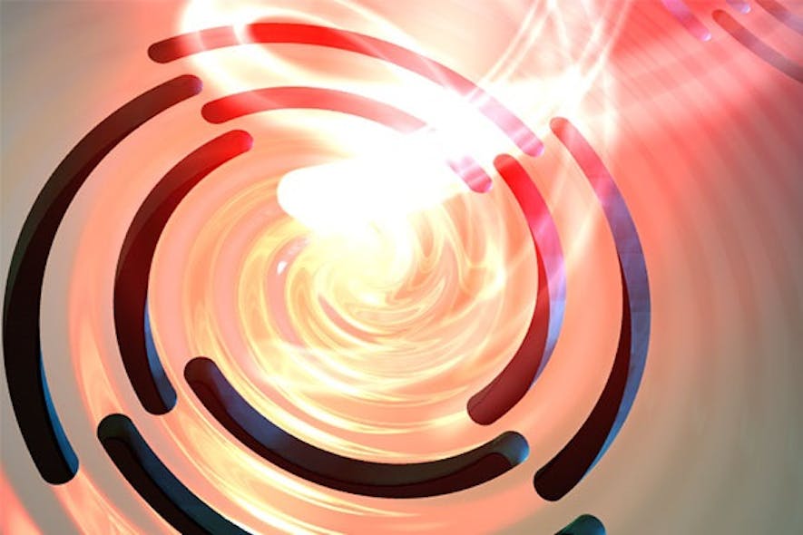The spiral motion of a light-stimulated electron wave (plasmon) on a metal surface is recorded as an individual image at ultrafast time intervals of 100 quintillionths of a second.