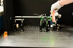 Paul Whiteside demonstrates the sonoillumination waveguide device. Paul Whiteside demonstrates the sonoillumination waveguide device.