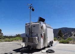 A photograph shows the Autonomous Mobile Ozone Lidar Instrument for Tropospheric Experiments (AMOLITE) mounted in a climate-controlled mobile trailer. A photograph shows the Autonomous Mobile Ozone Lidar Instrument for Tropospheric Experiments (AMOLITE) mounted in a climate-controlled mobile trailer.