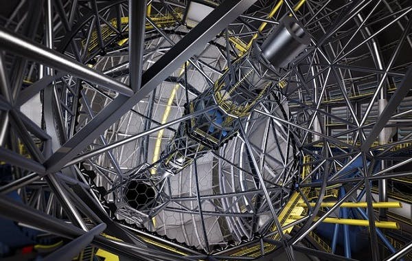 This artist&apos;s rendering shows the huge segmented primary mirror of the ESO Extremely Large Telescope (ELT).