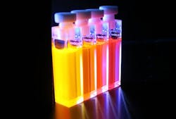 Fluorescence of the conjugated polymers in solution is revealed. Fluorescence of the conjugated polymers in solution is revealed.