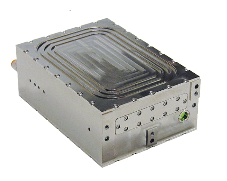 A 25 W mid-wave infrared (MWIR) laser with nearly diffraction-limited output beam is packaged in a compact 7 inch x 4.5 inch x 2.4 inch housing.