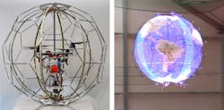 Flying spherical display uses rapidly spinning LED rings Flying spherical display uses rapidly spinning LED rings