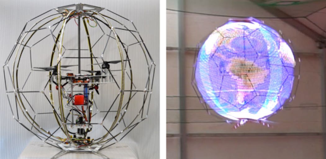 Flying spherical display uses rapidly spinning LED rings